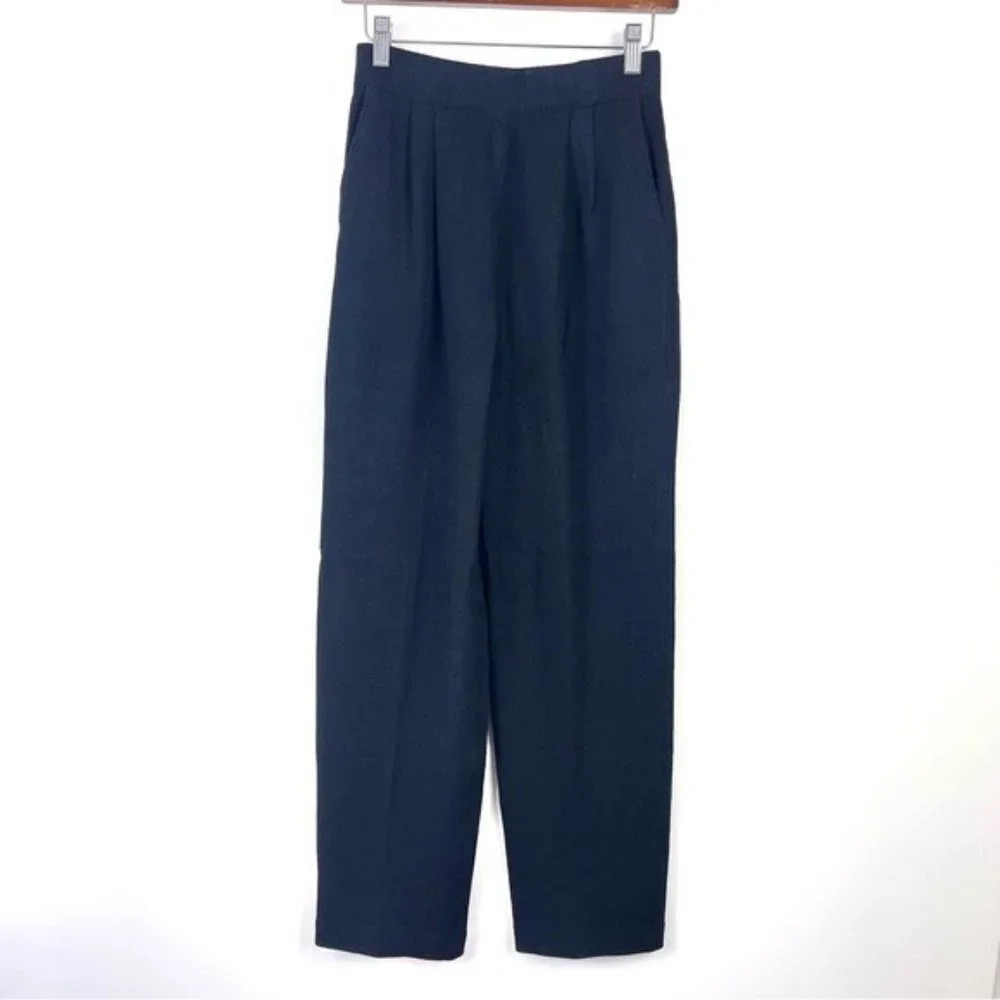 St John Santana Knit Black Pants Size 6 High Waist Straight Leg Pockets Career